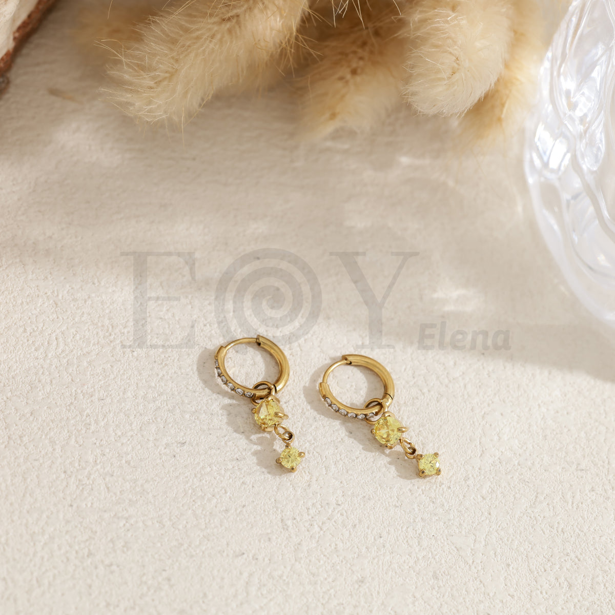 Pendientes de aro con piedra color acero