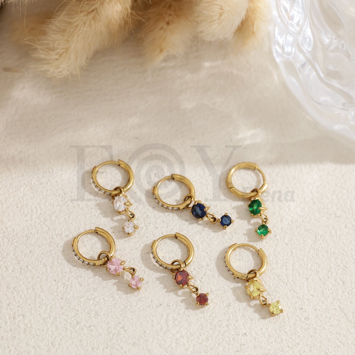 Pendientes de aro con piedra color acero