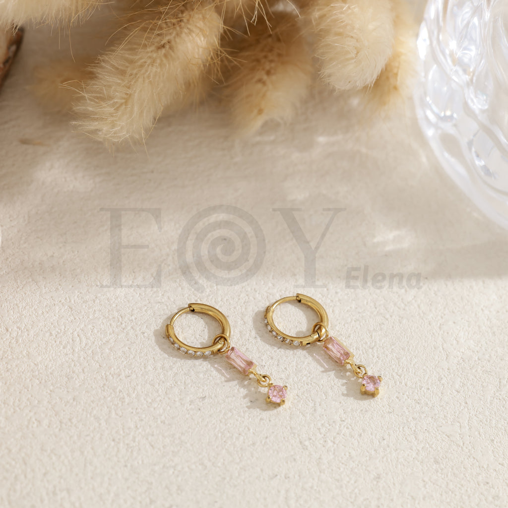 Pendientes de aro con piedra cuadrada color acero