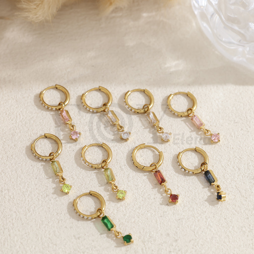 Pendientes de aro con piedra cuadrada color acero