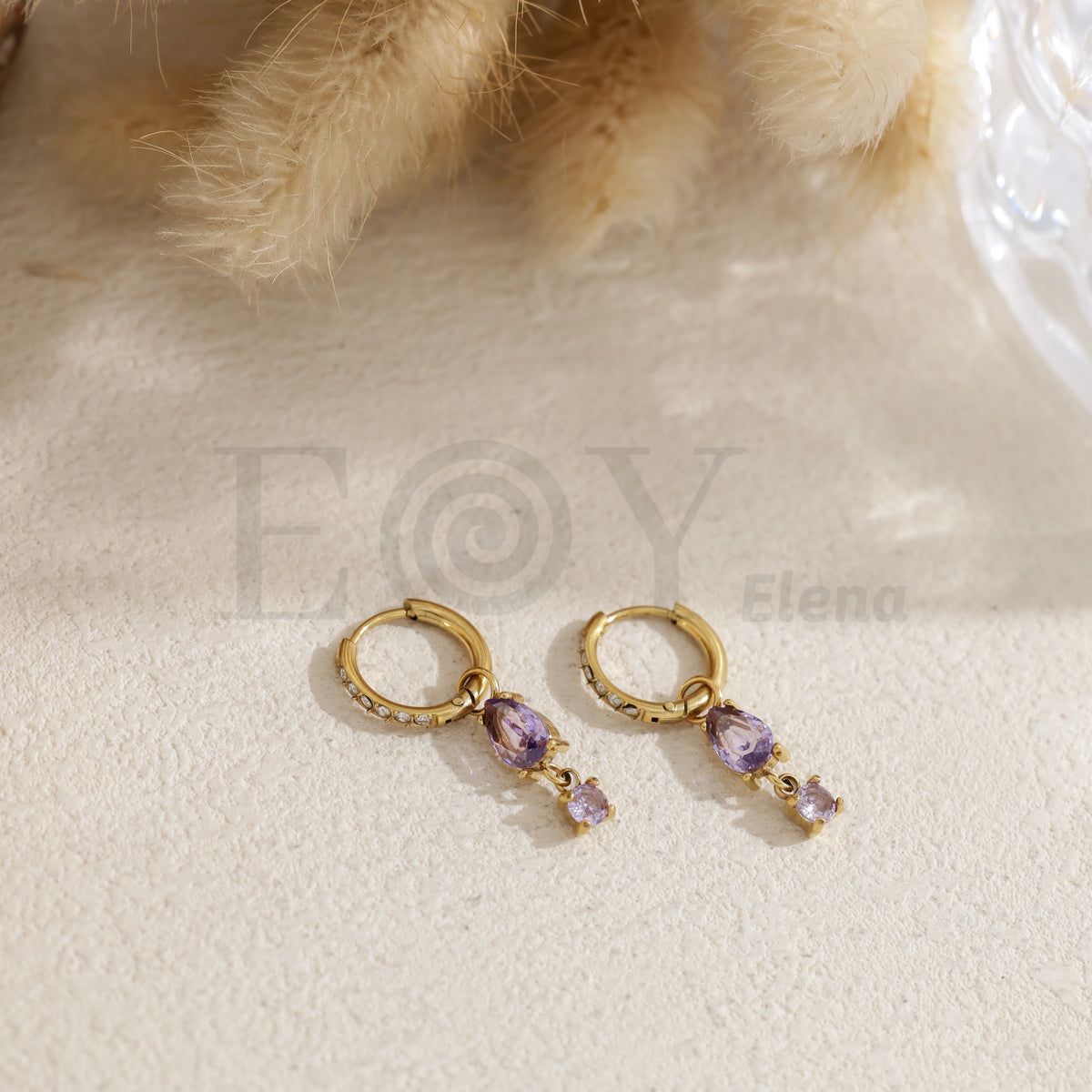 Pendientes de aro con piedra color ovalada acero