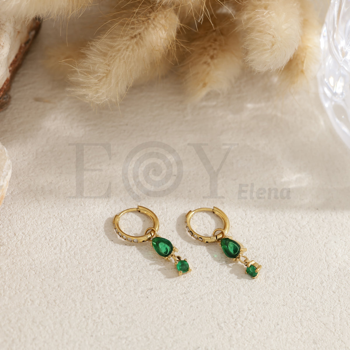 Pendientes de aro con piedra color ovalada acero