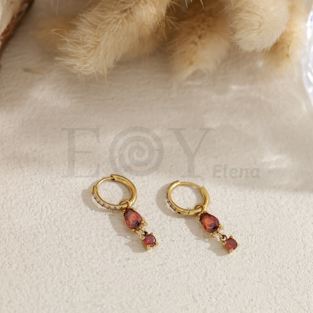 Pendientes de aro con piedra color ovalada acero