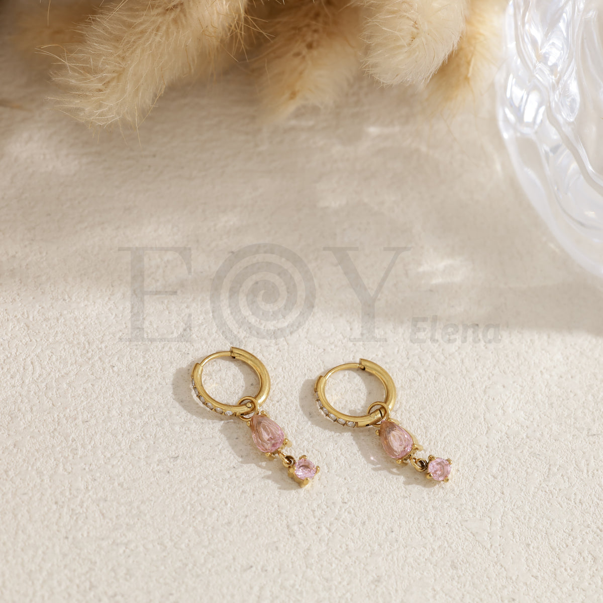Pendientes de aro con piedra color ovalada acero