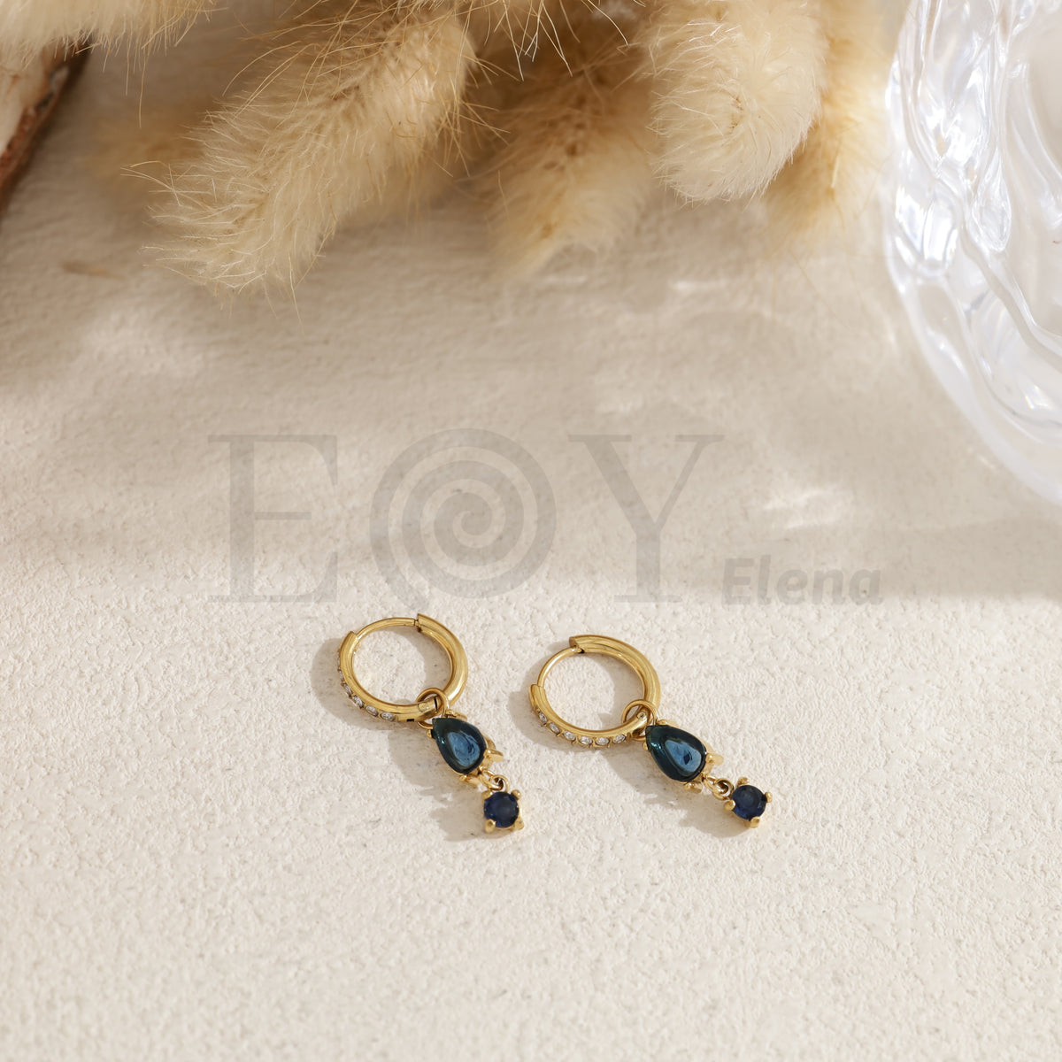 Pendientes de aro con piedra color ovalada acero