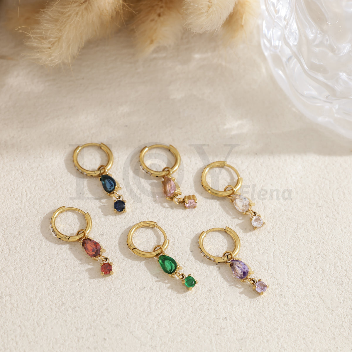 Pendientes de aro con piedra color ovalada acero