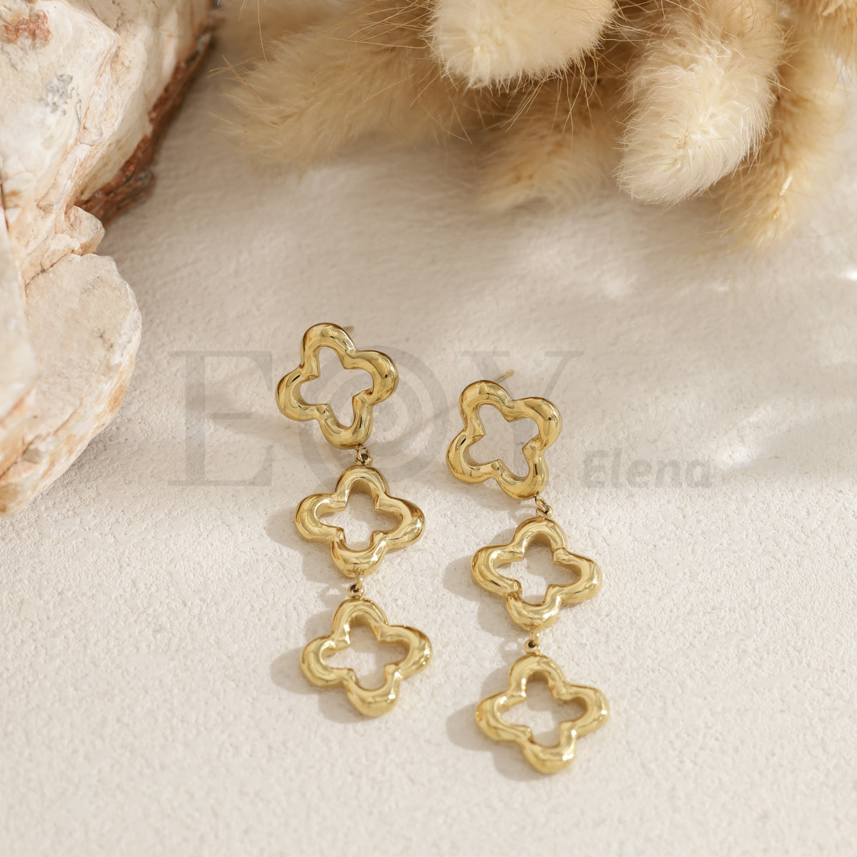 Pendientes triple flor acero