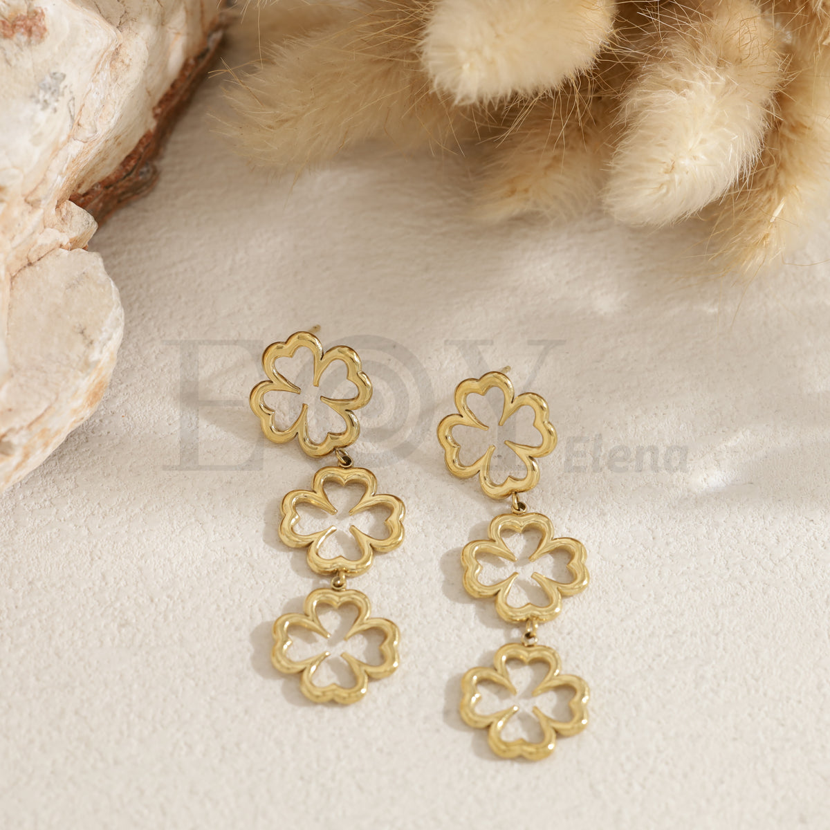 Pendientes triple trébol acero