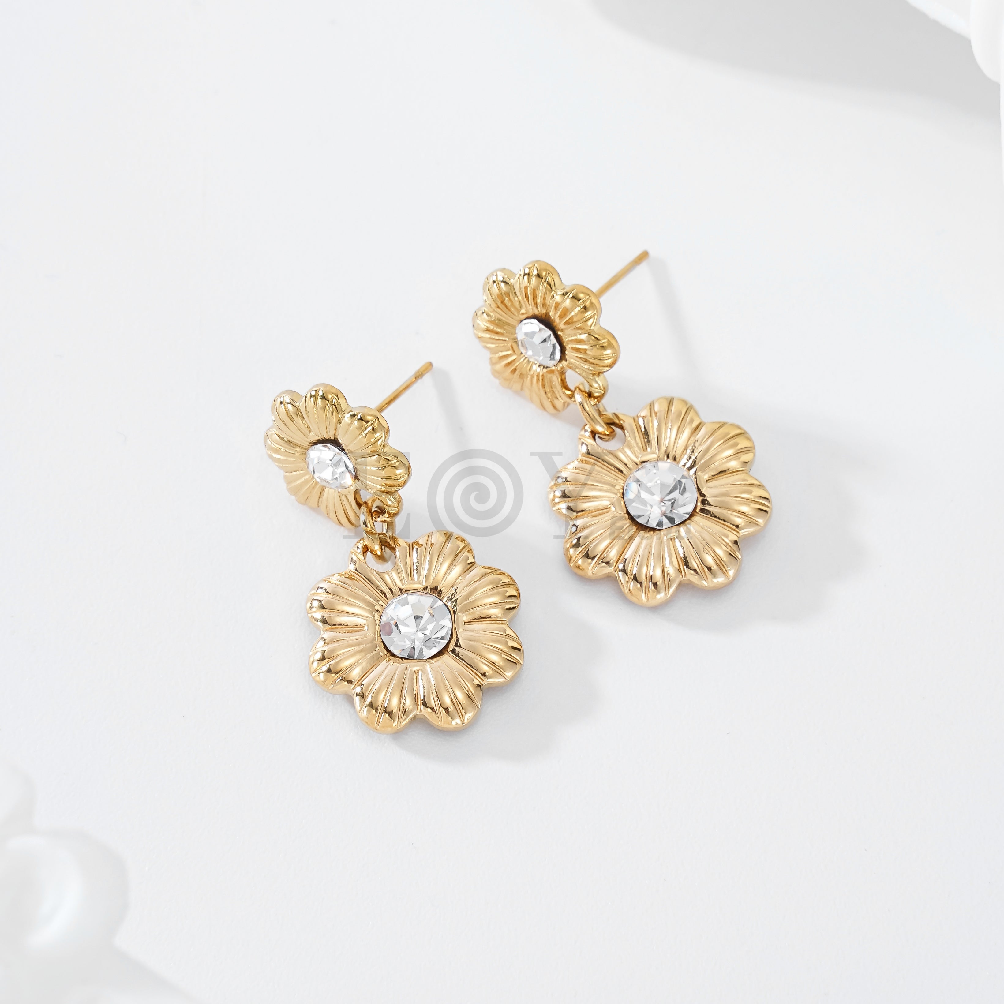 Pendientes doble flor con circonita central