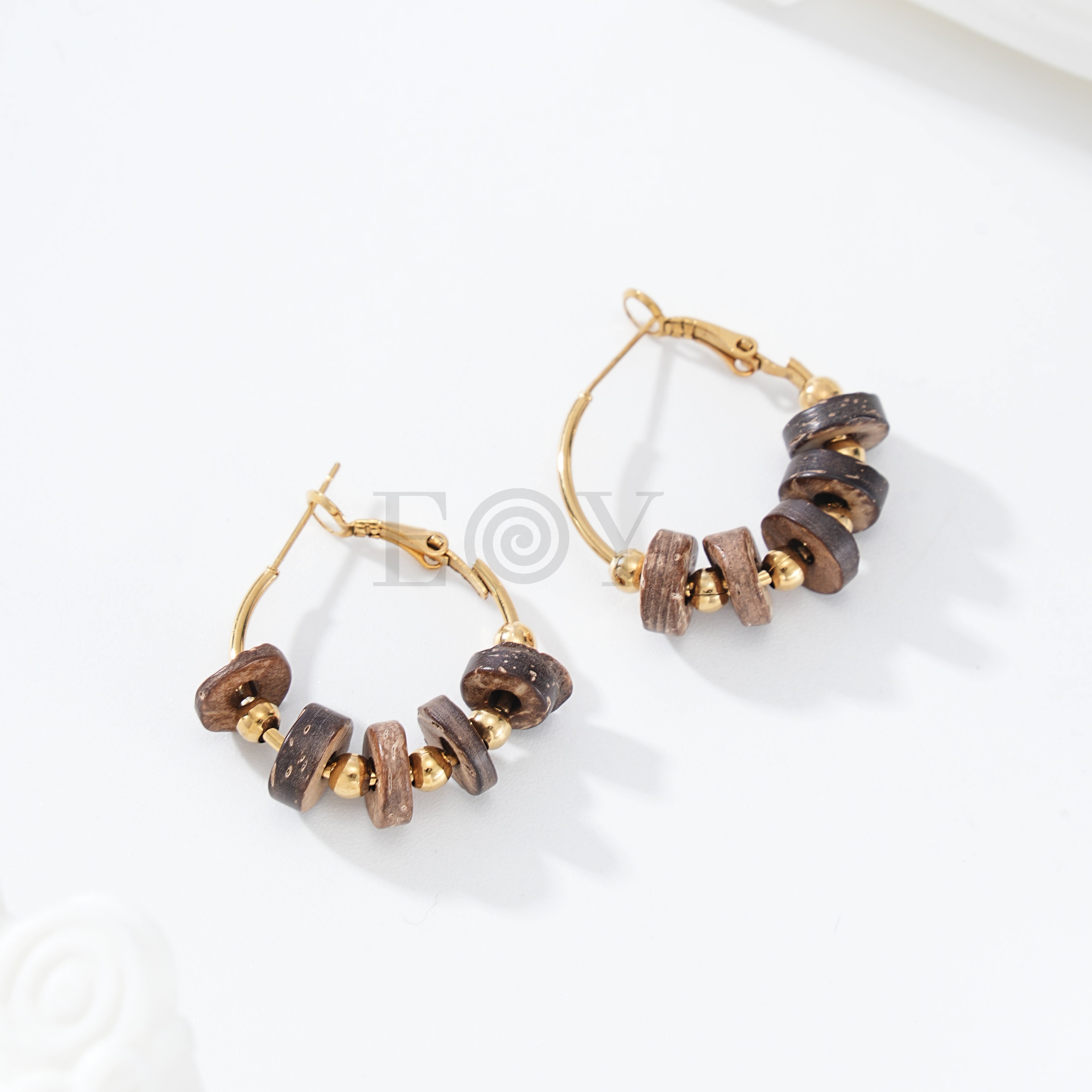 Pendientes aro con bolas marrones