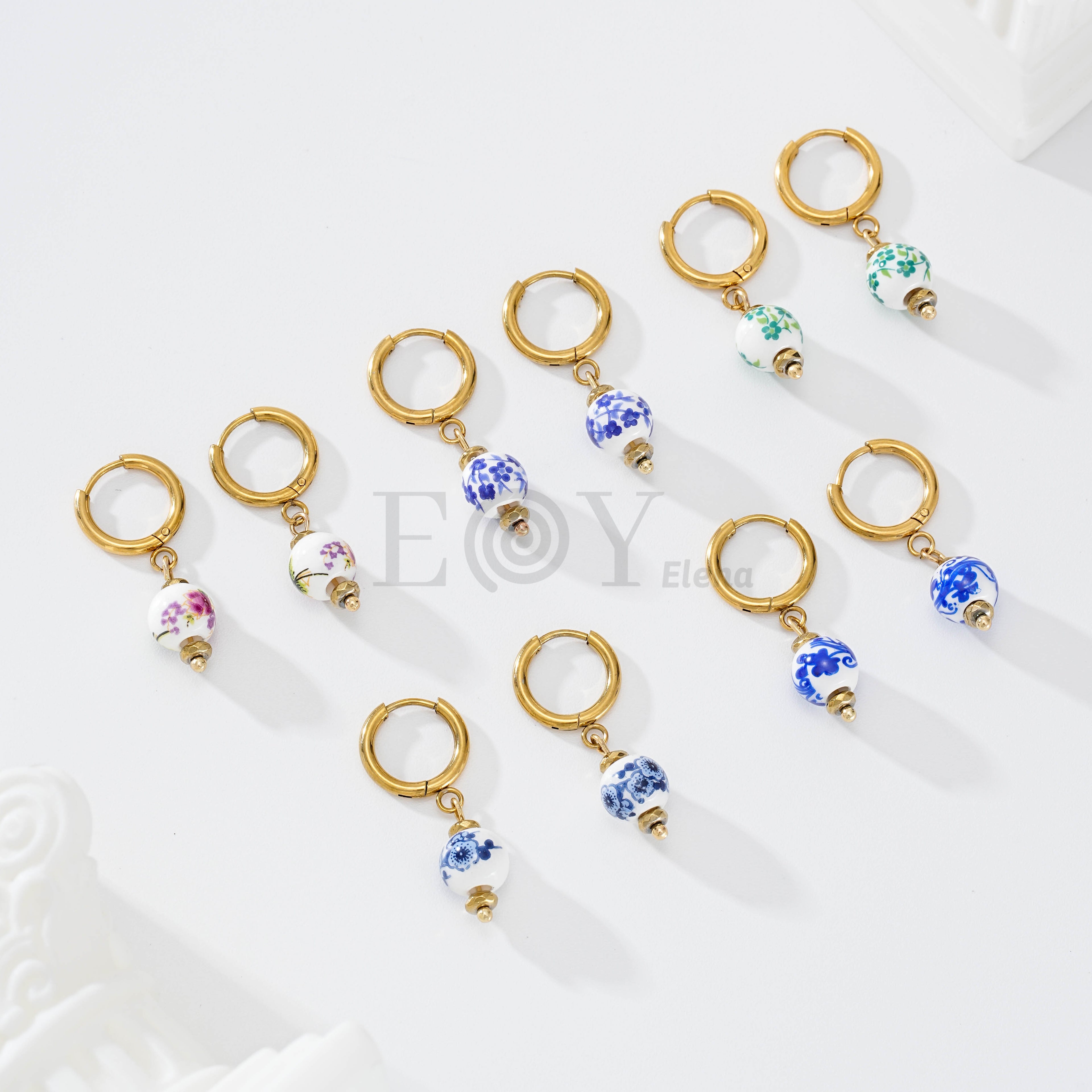 Pendientes de esfera con estampado floral