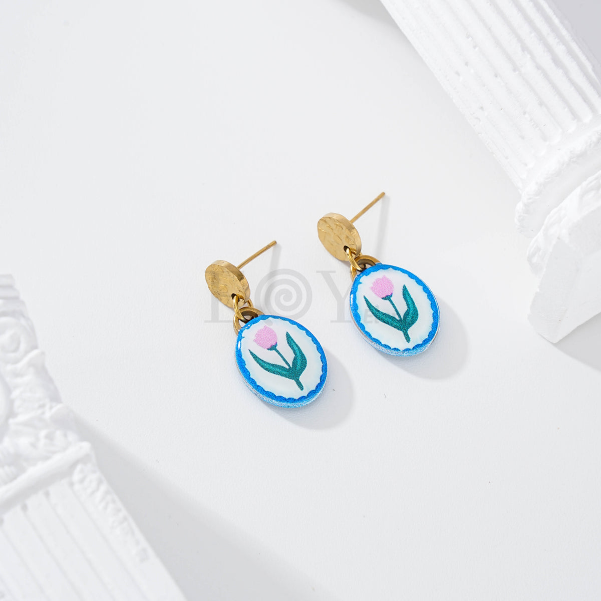 Pendientes chapa con flor color