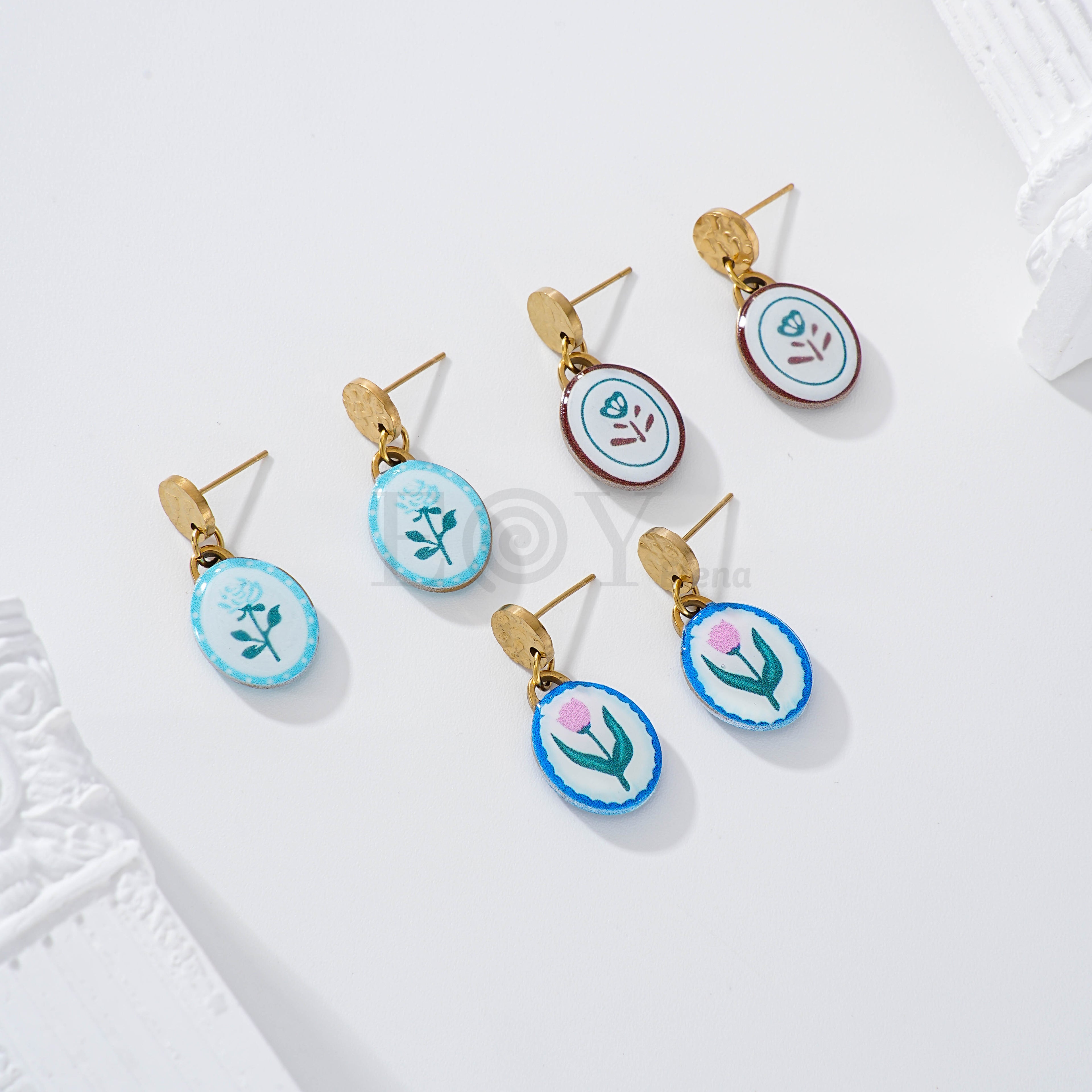 Pendientes chapa con flor color