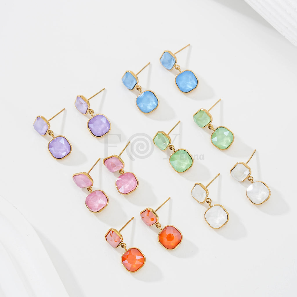 Pendientes doble piedra color