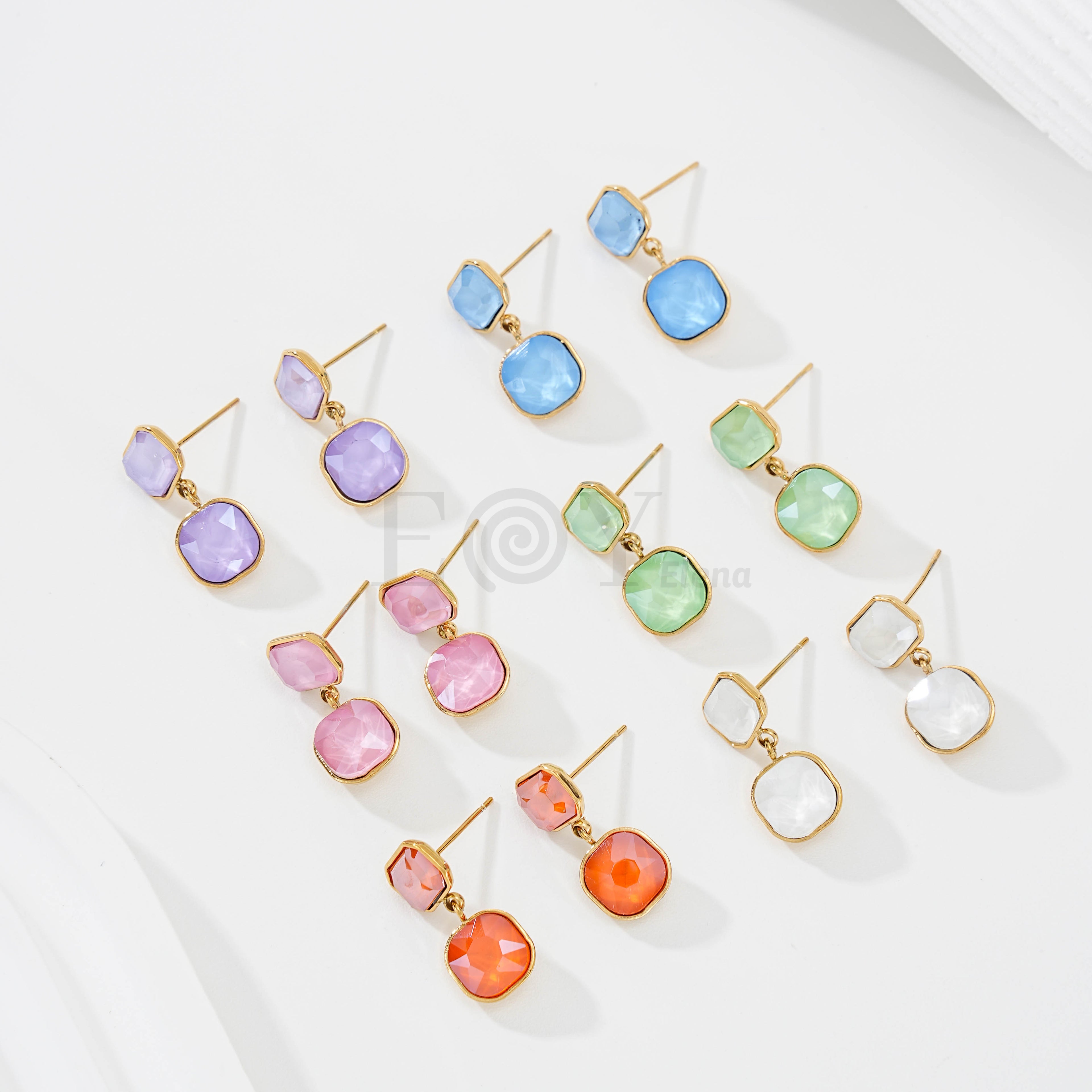 Pendientes doble piedra color