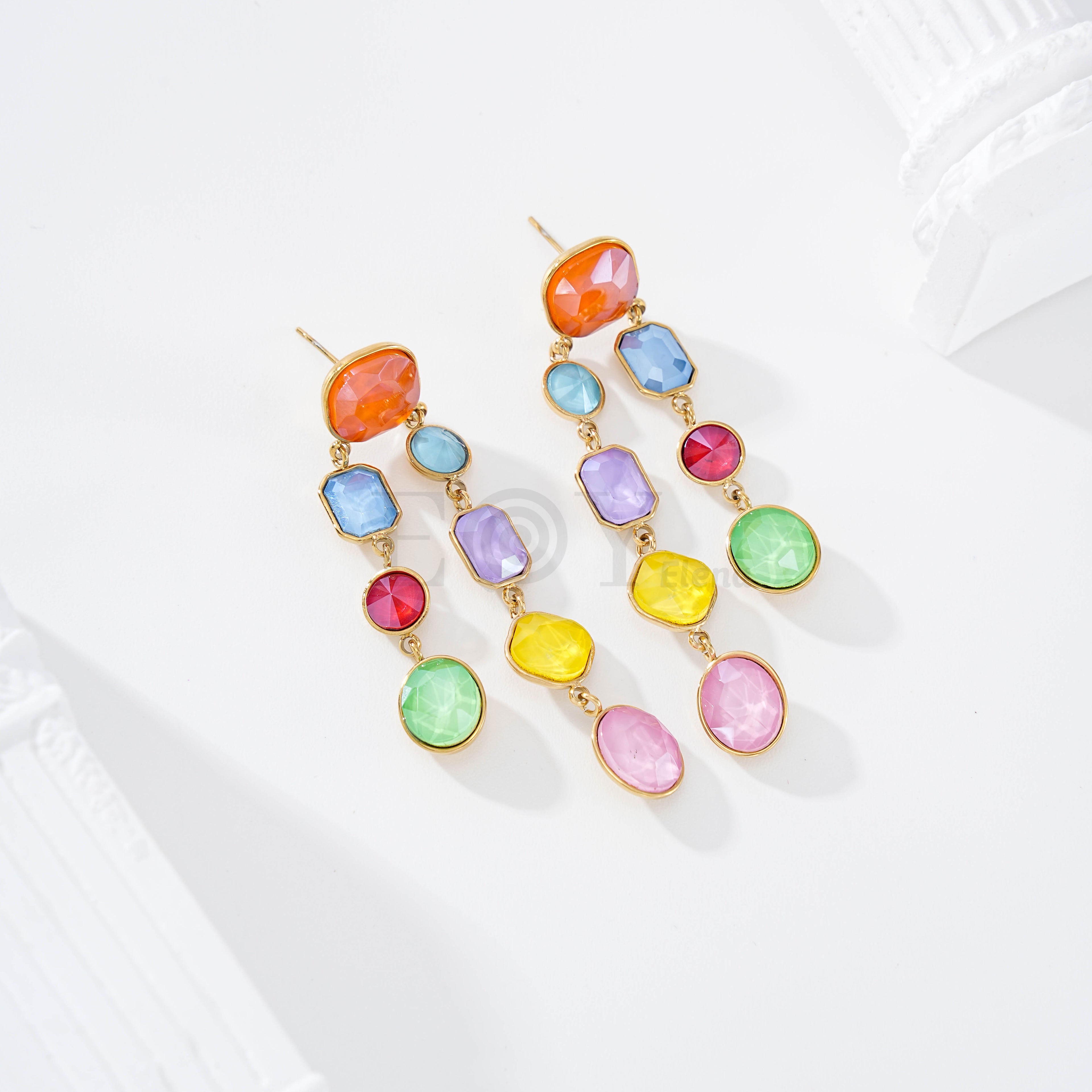 Pendientes doble fila piedras colores