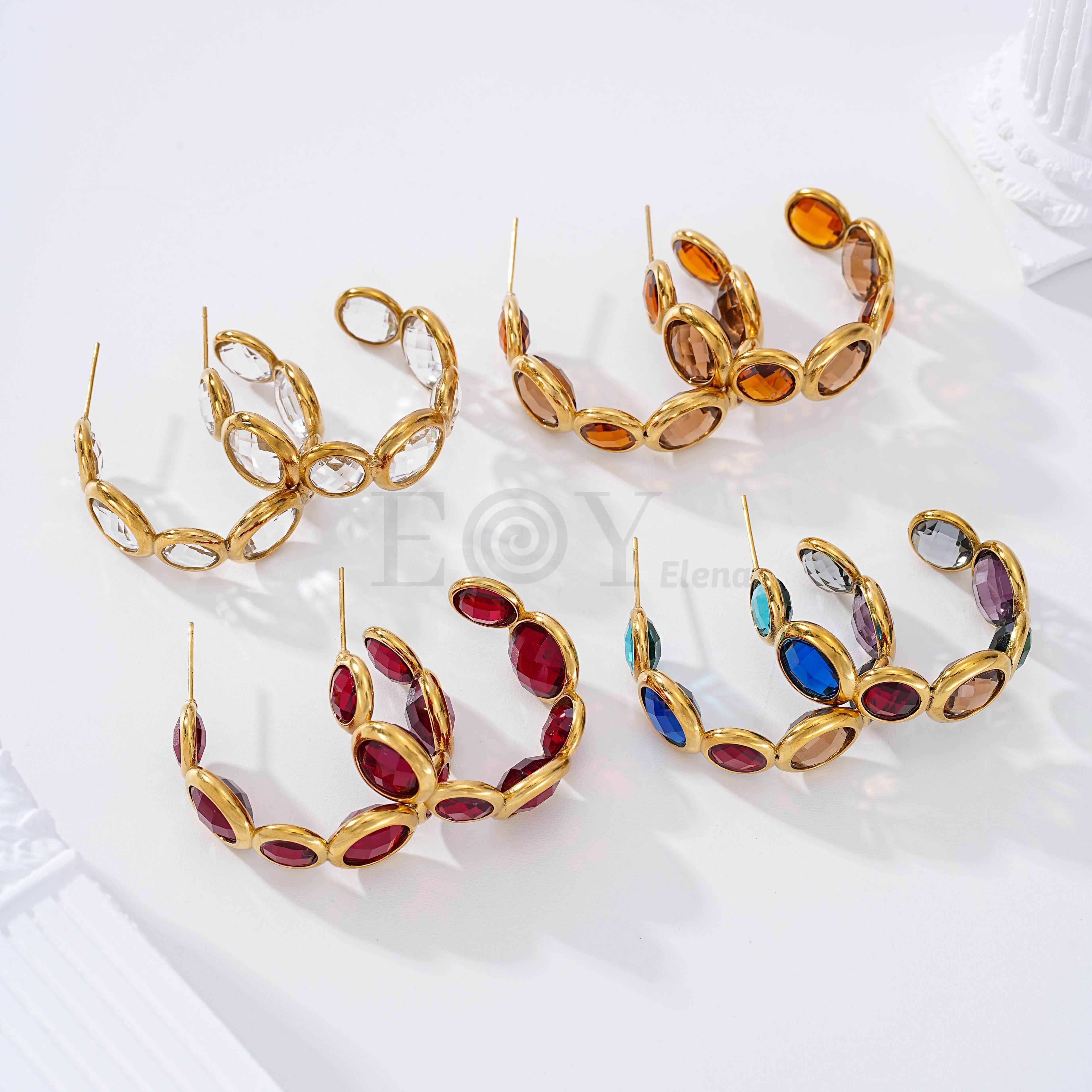 Pendientes aro con piedras colores