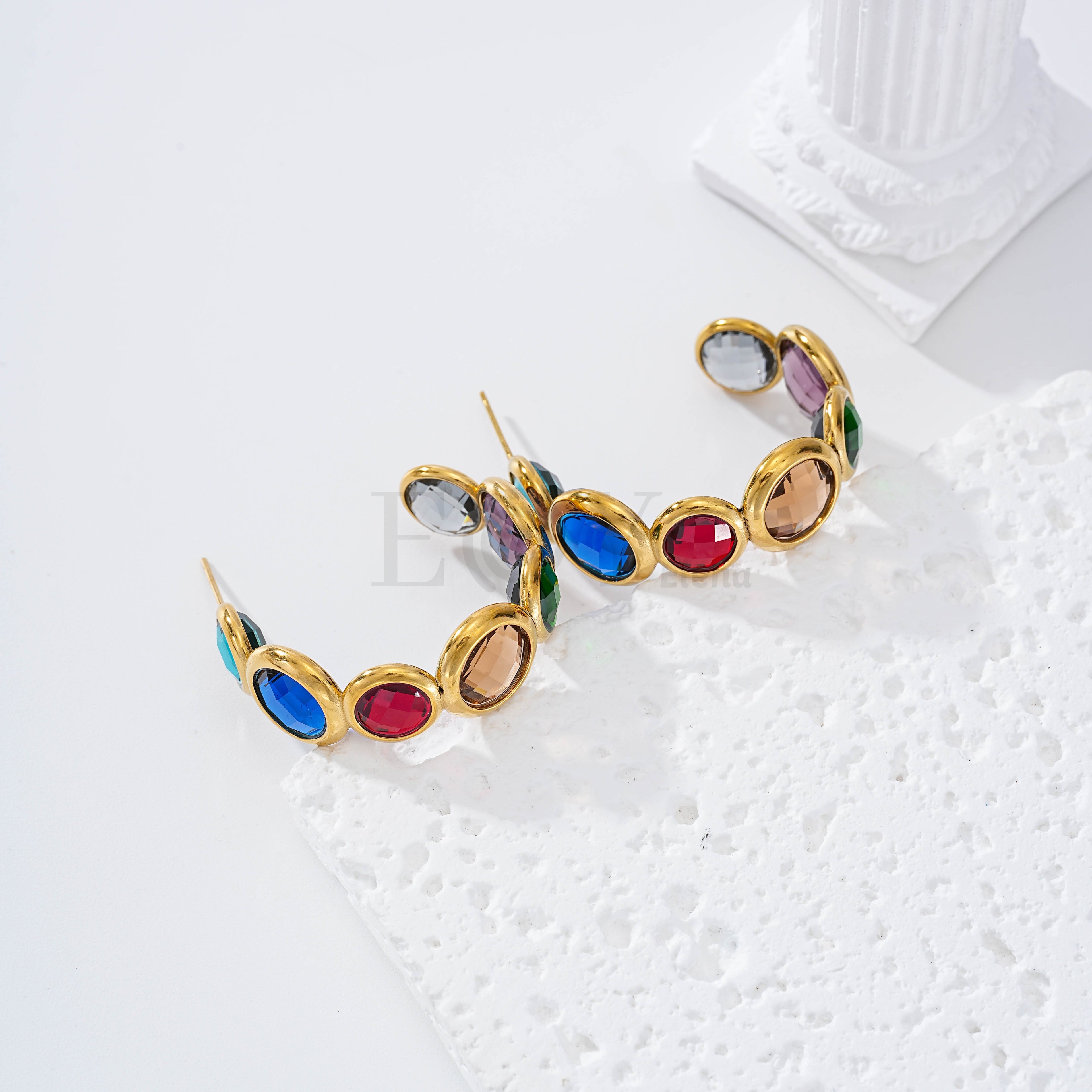 Pendientes aro con piedras colores