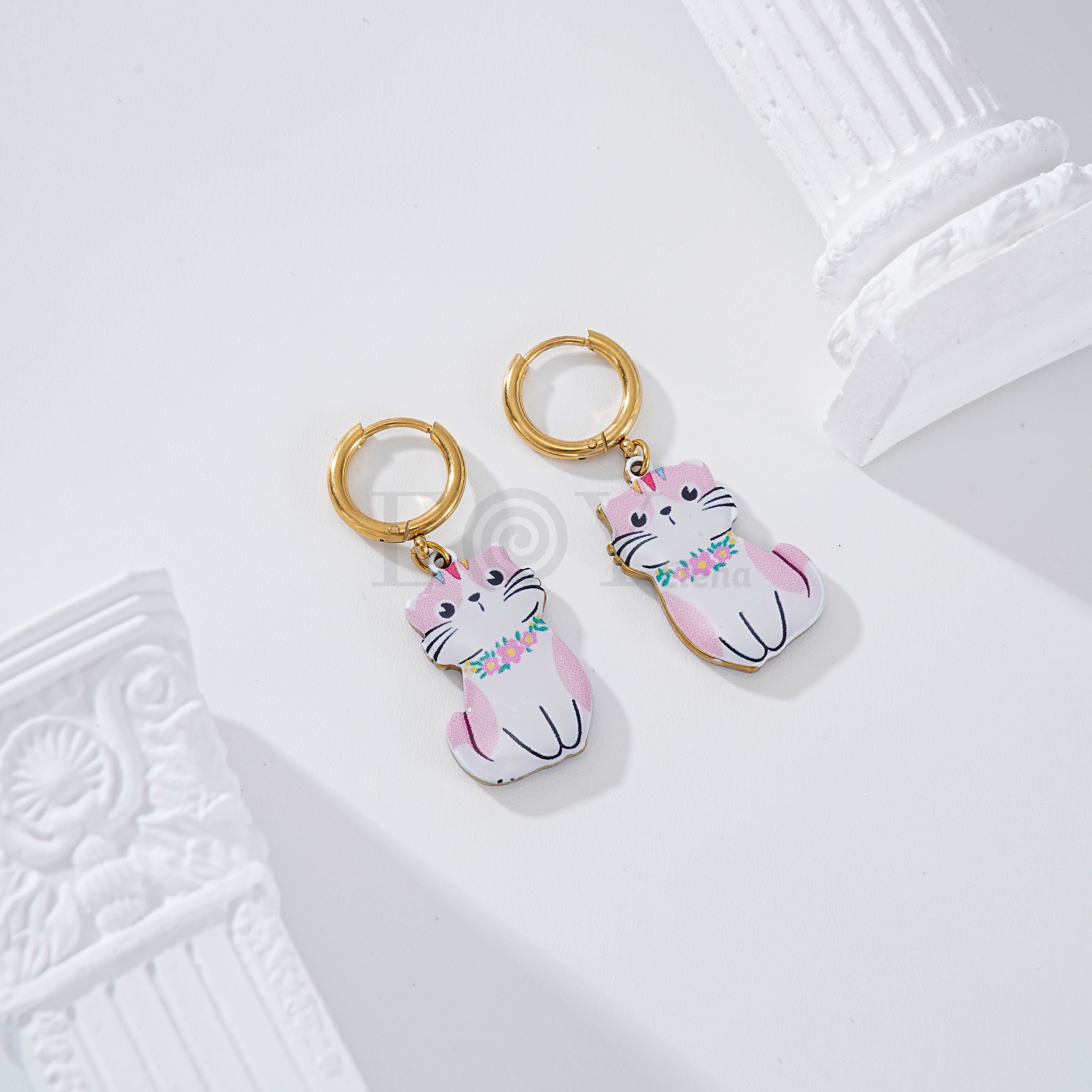 Pendientes de aro gato rosa