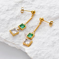 Pendientes largos con doble circonita cuadrada