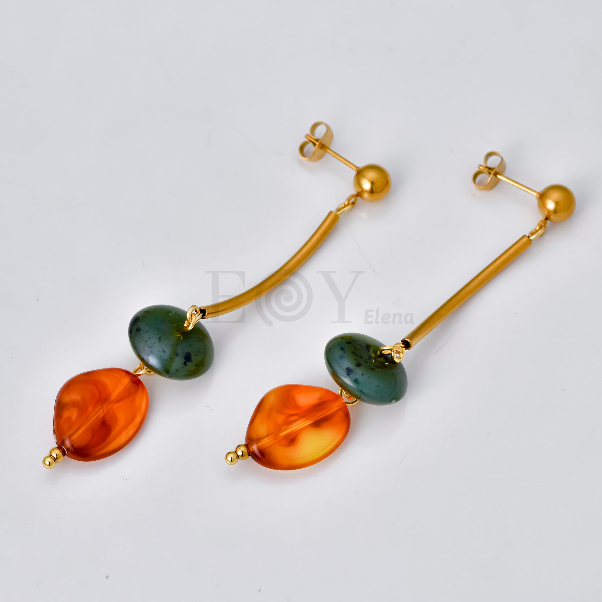 Pendientes con doble piedra bicolor