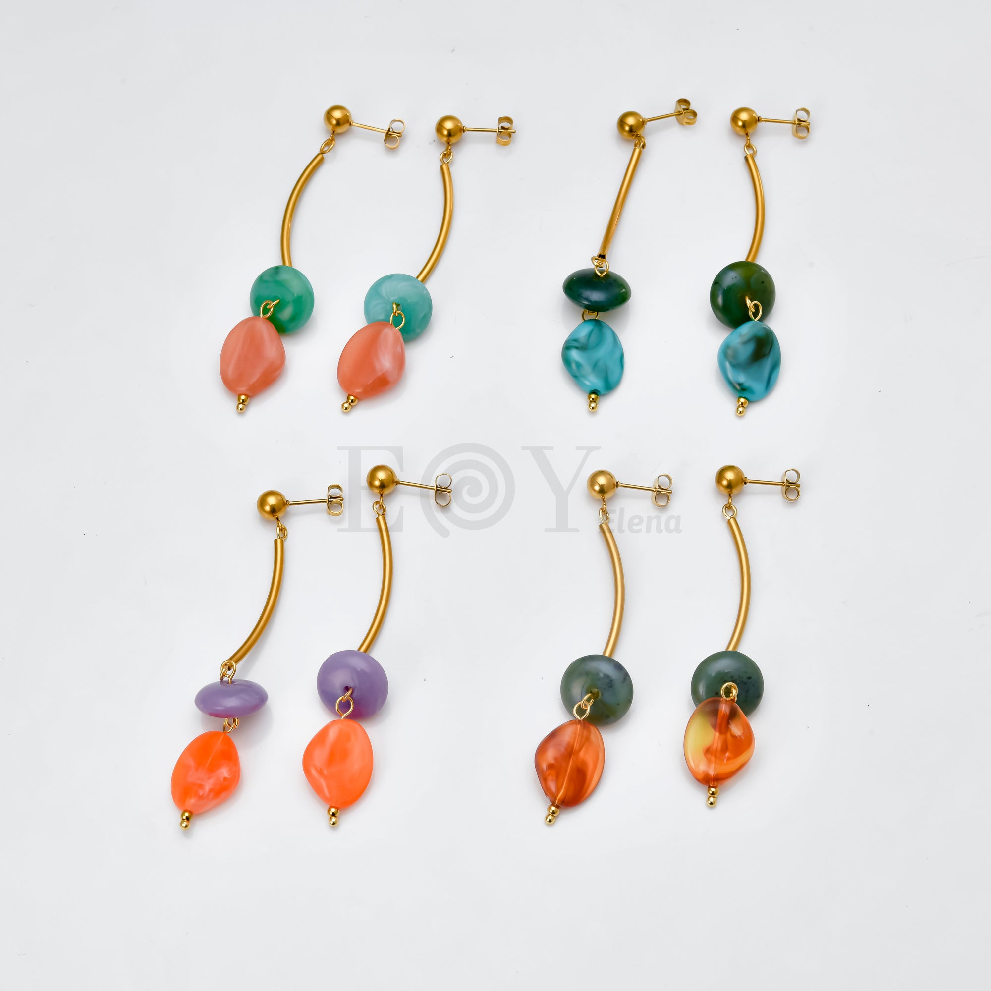 Pendientes con doble piedra bicolor