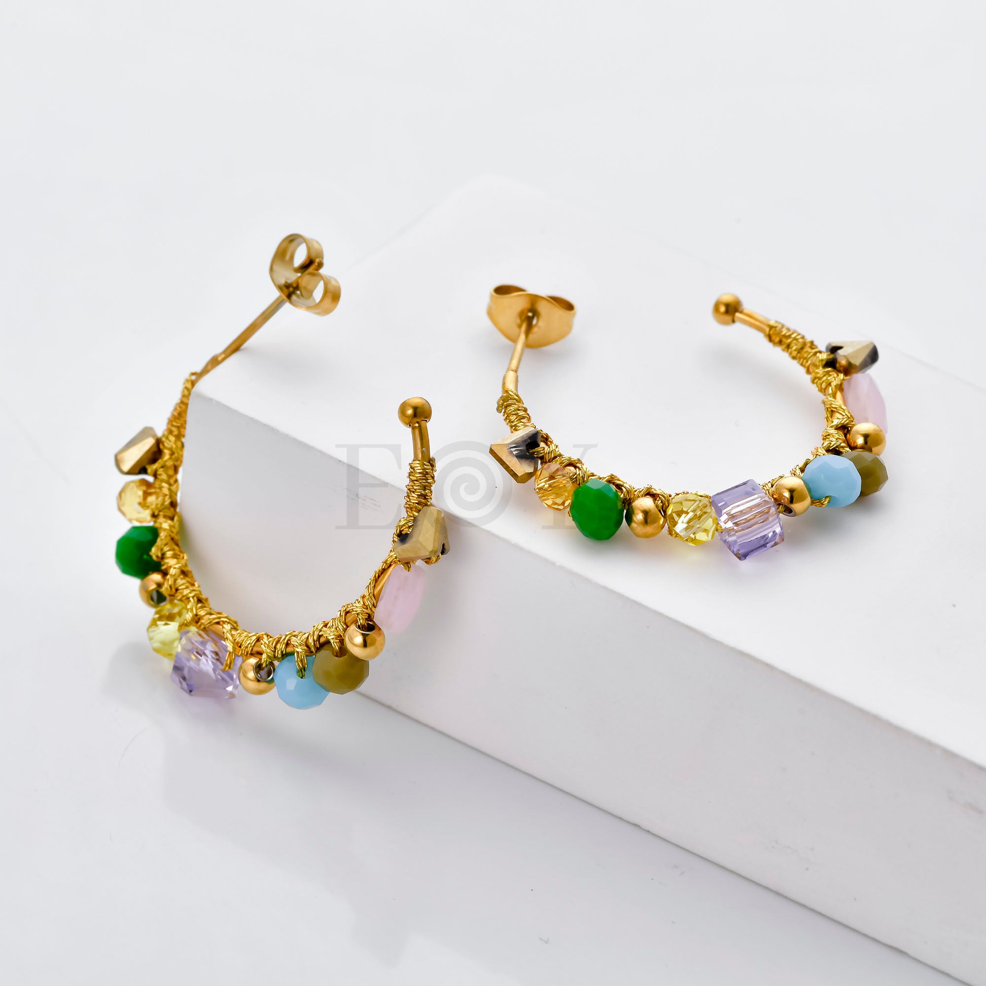 Pendientes aro con piedras colores