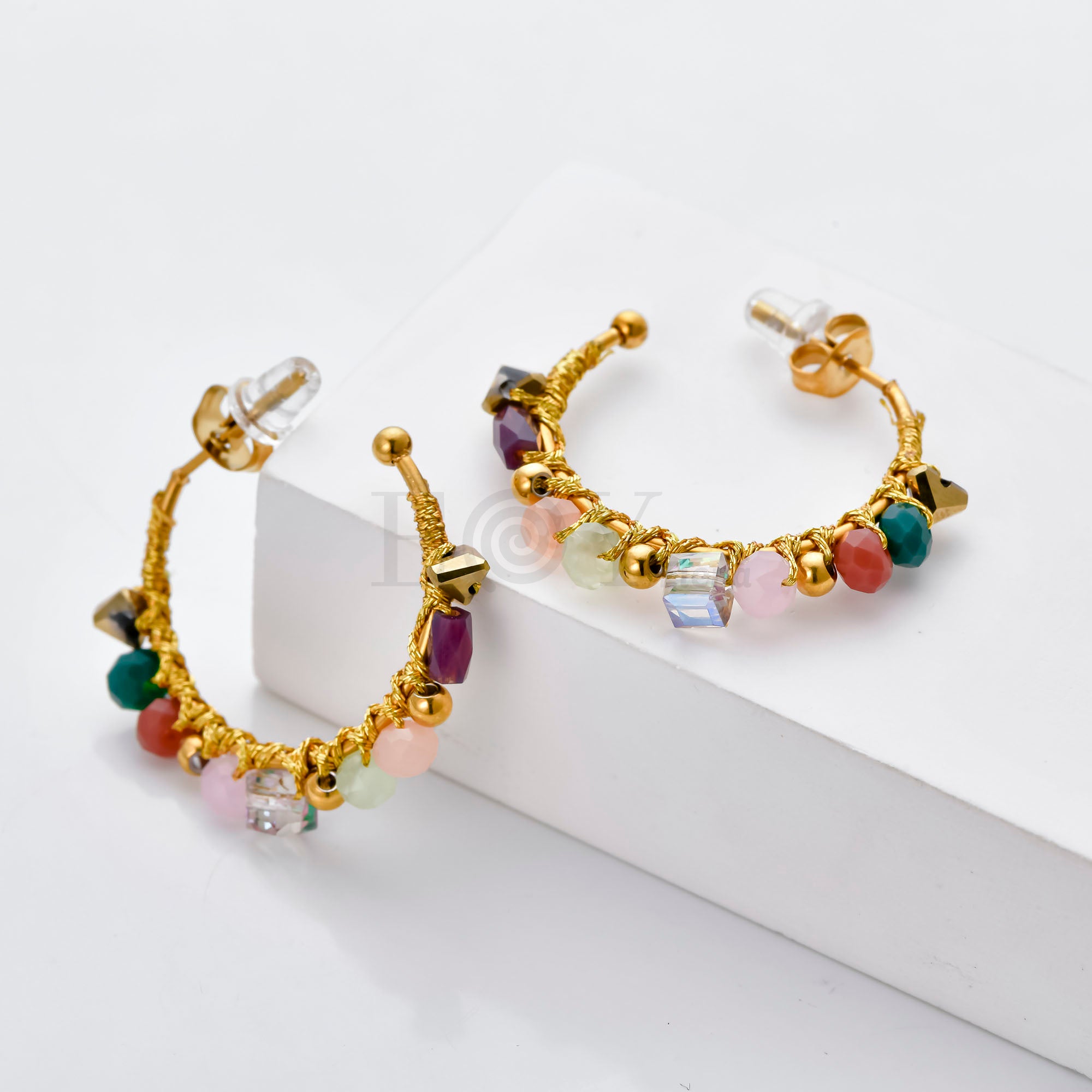 Pendientes aro con piedras colores