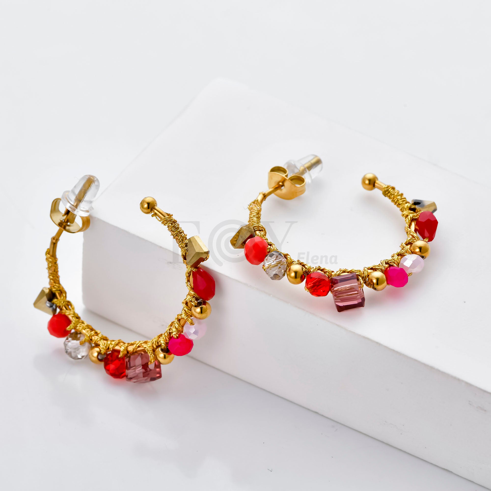 Pendientes aro con piedras colores