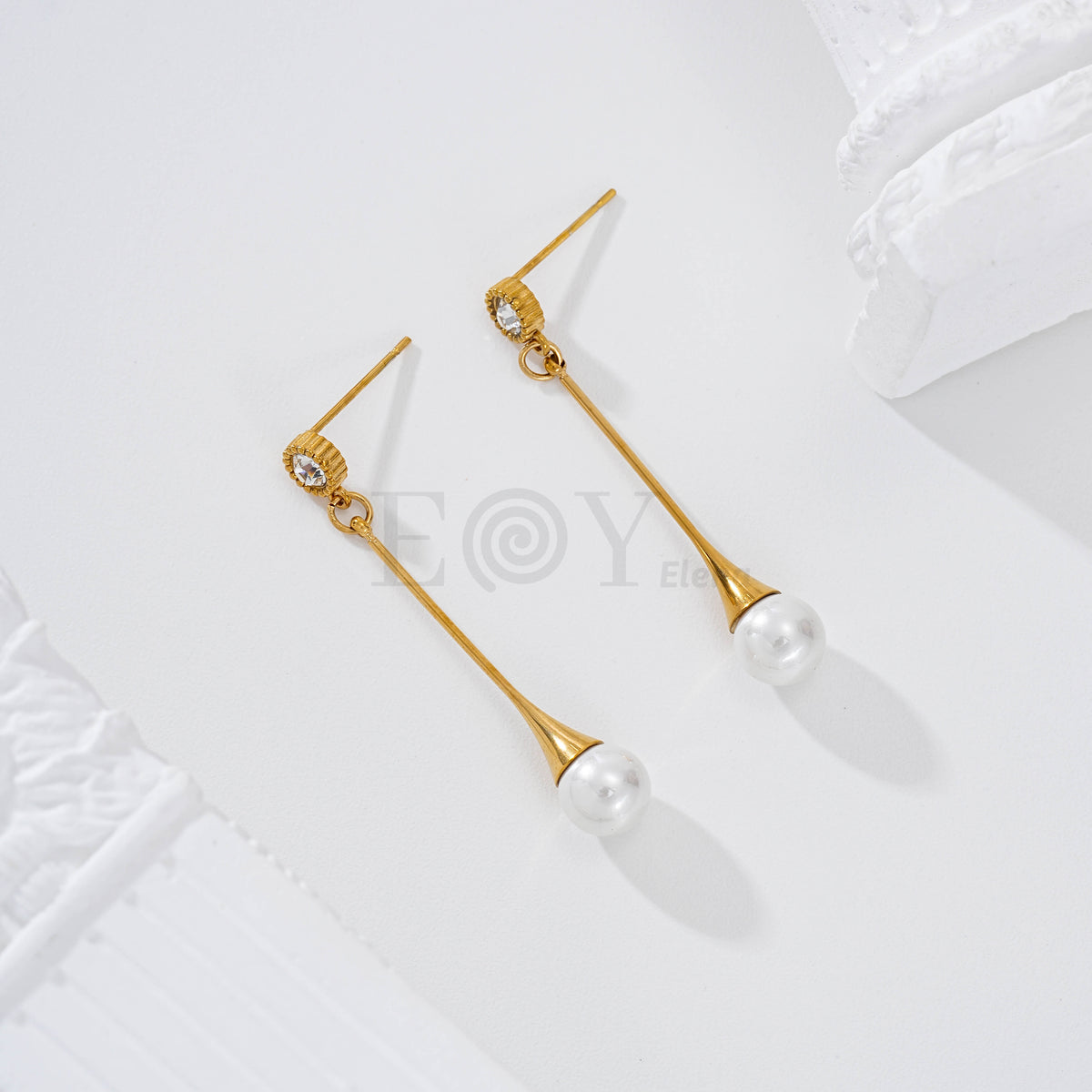 Pendientes con circonita y perla colgante acero