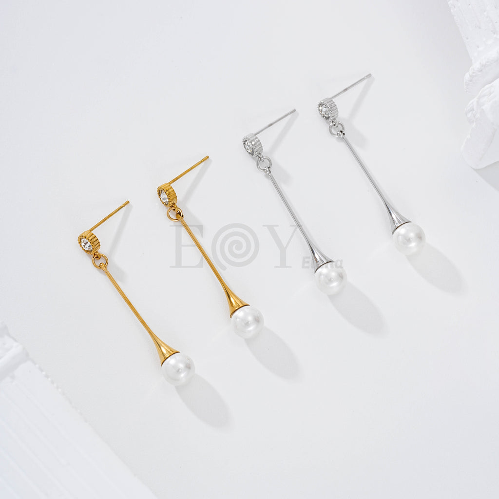 Pendientes con circonita y perla colgante acero