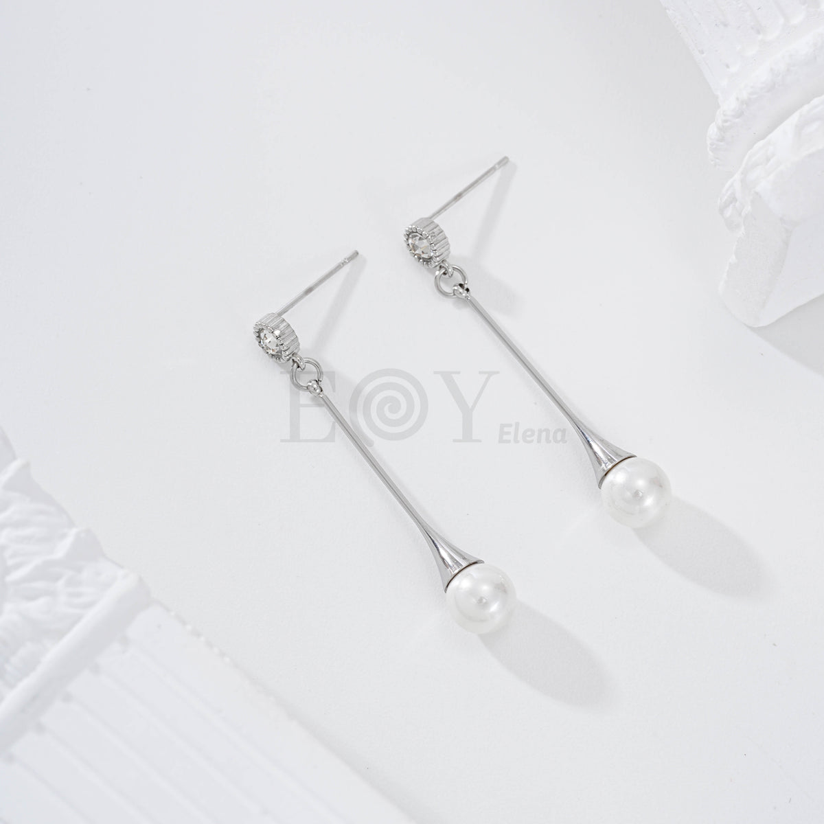 Pendientes con circonita y perla colgante acero