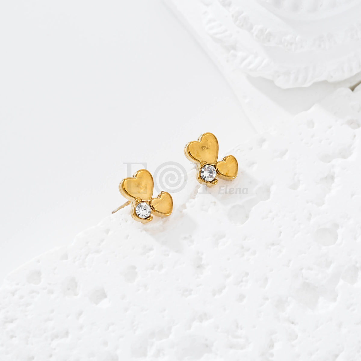 Pendientes doble corazón y circonita acero