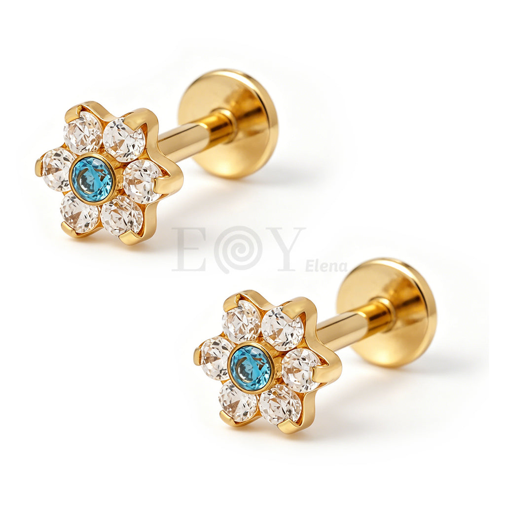 Pendientes titanio flor con circonita turquesa