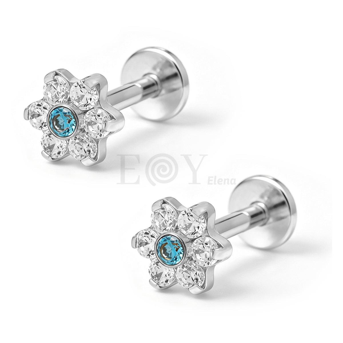 Pendientes titanio flor con circonita turquesa