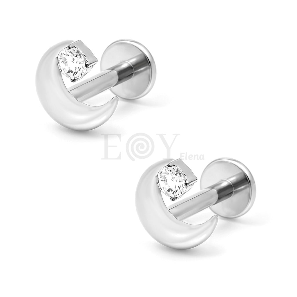 Pendientes titanio luna con circonita