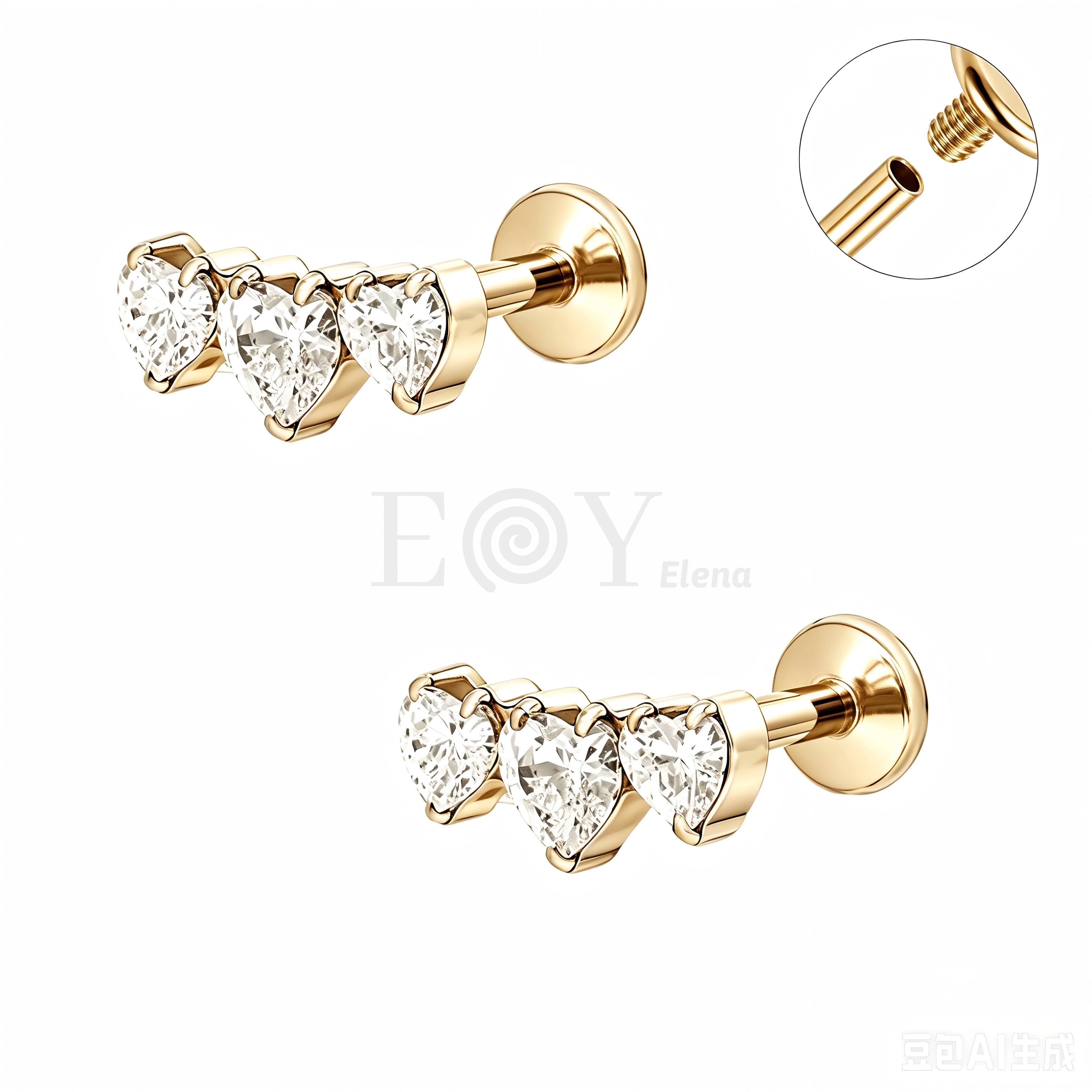 Pendientes triple circonita redonda titanio (por unidad)