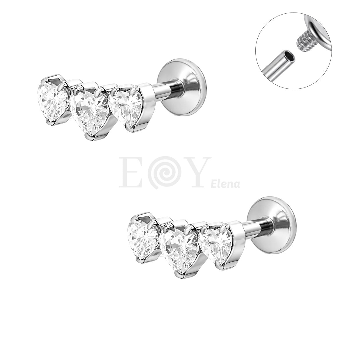 Pendientes triple circonita redonda titanio (por unidad)