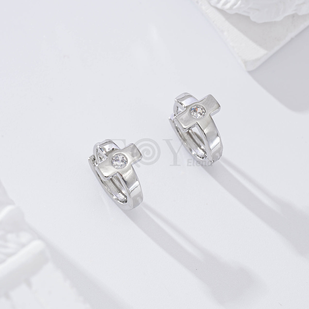 Gold-filled zirconia cross hoop earring