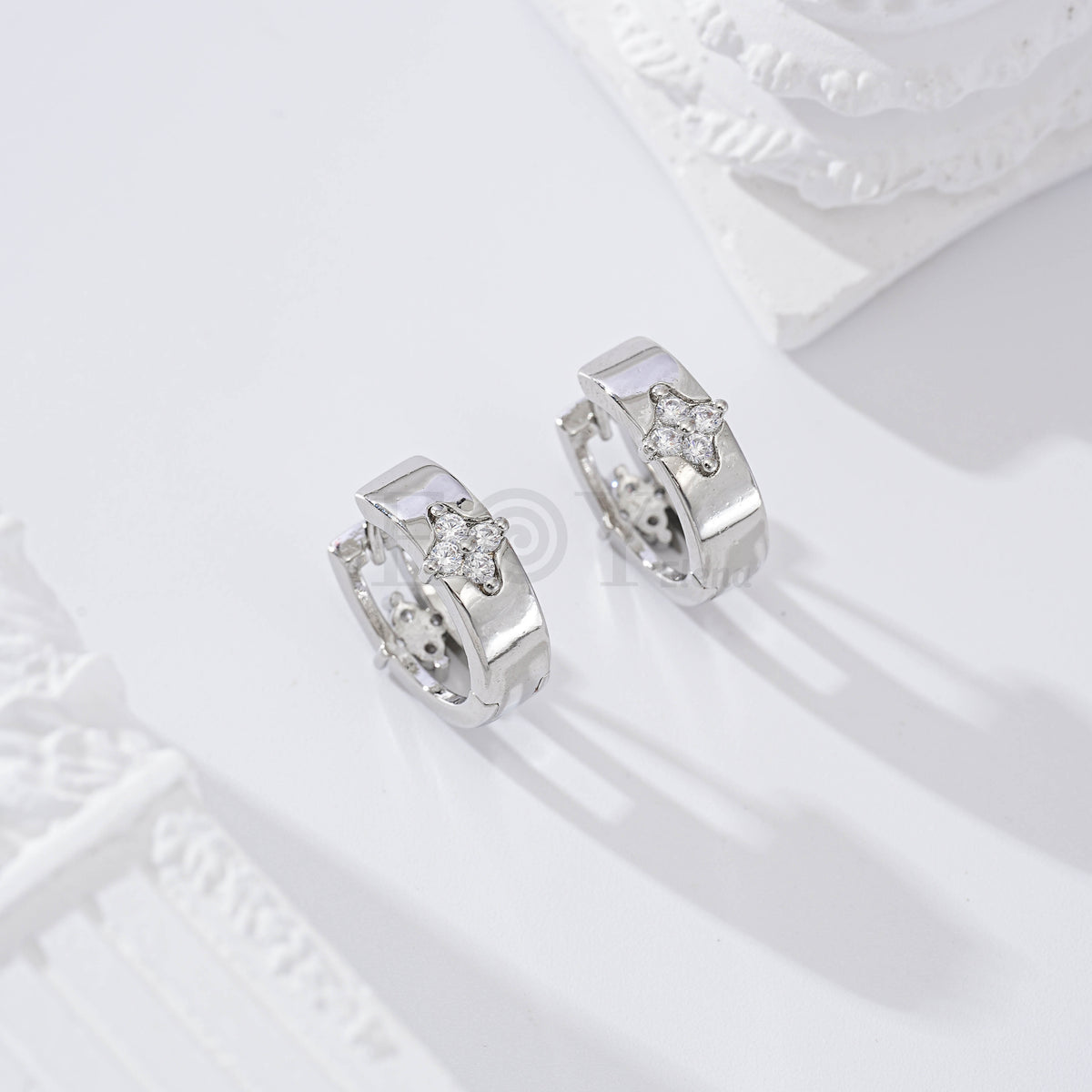 Gold-filled cubic zirconia flower hoop earring
