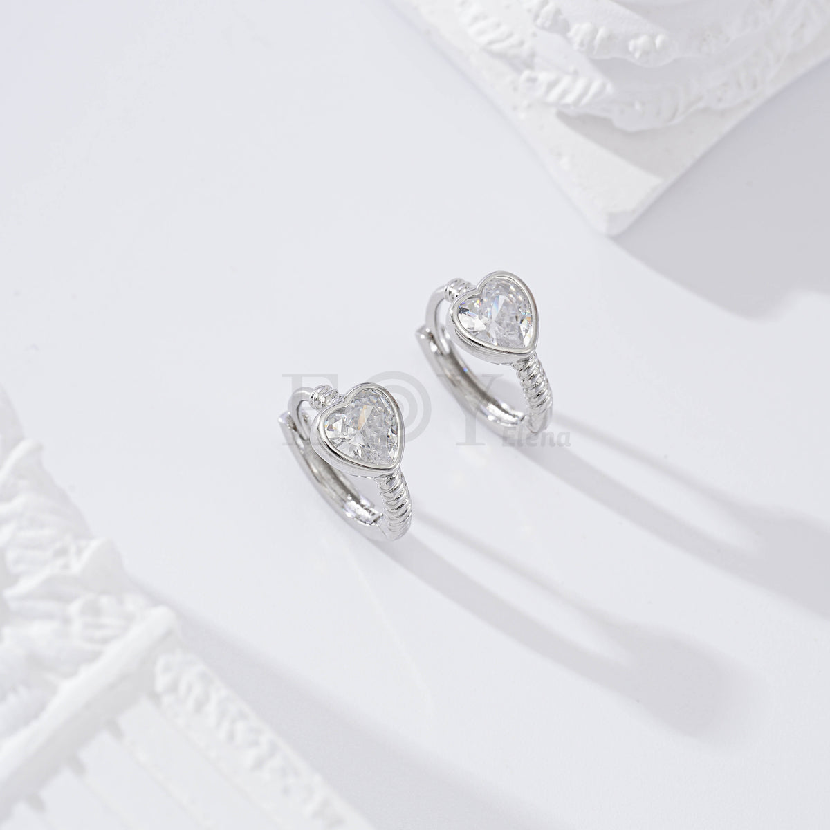 Heart-shaped cubic zirconia hoop earrings, gold-filled