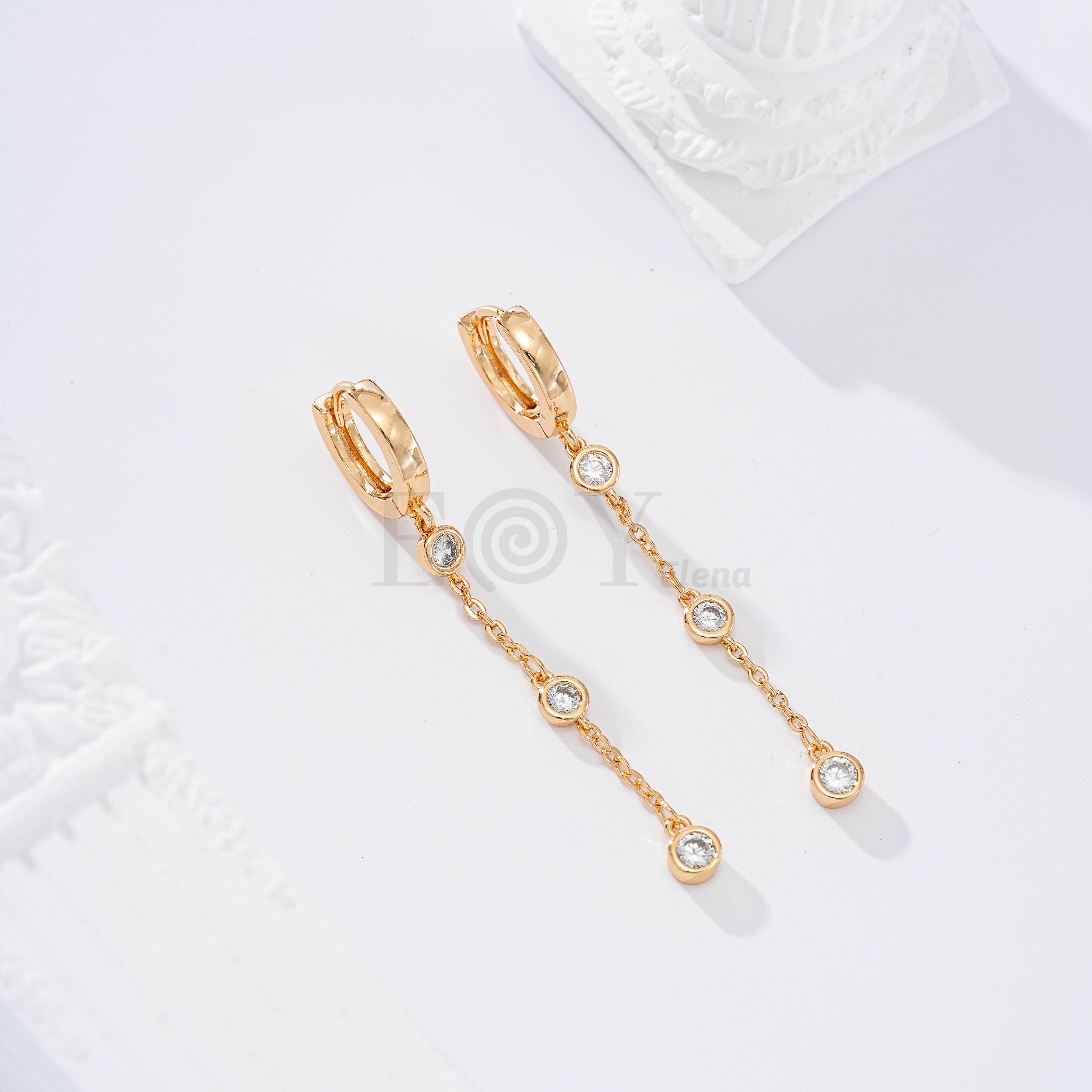 Pendientes de aro y cadena circonitas goldfield