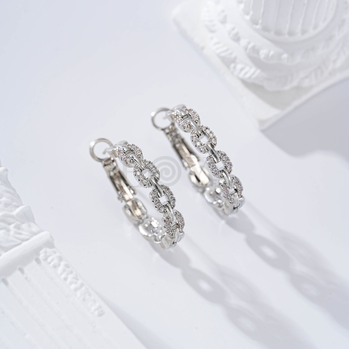 Gold-filled zirconia link hoop earring