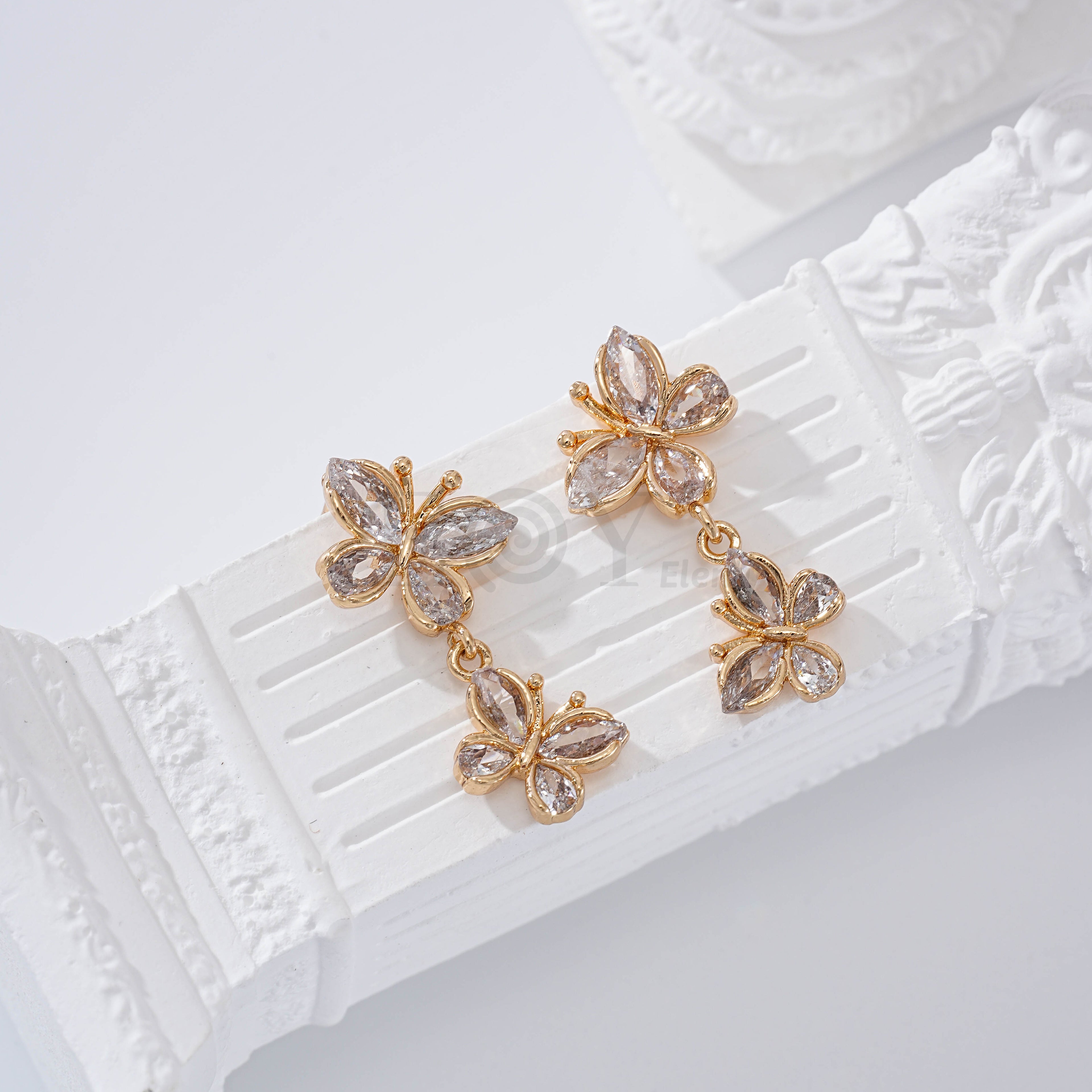 Pendientes doble mariposa piedra gold-filled