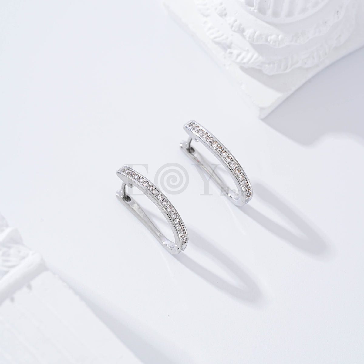 Elongated gold-filled stone hoop earring