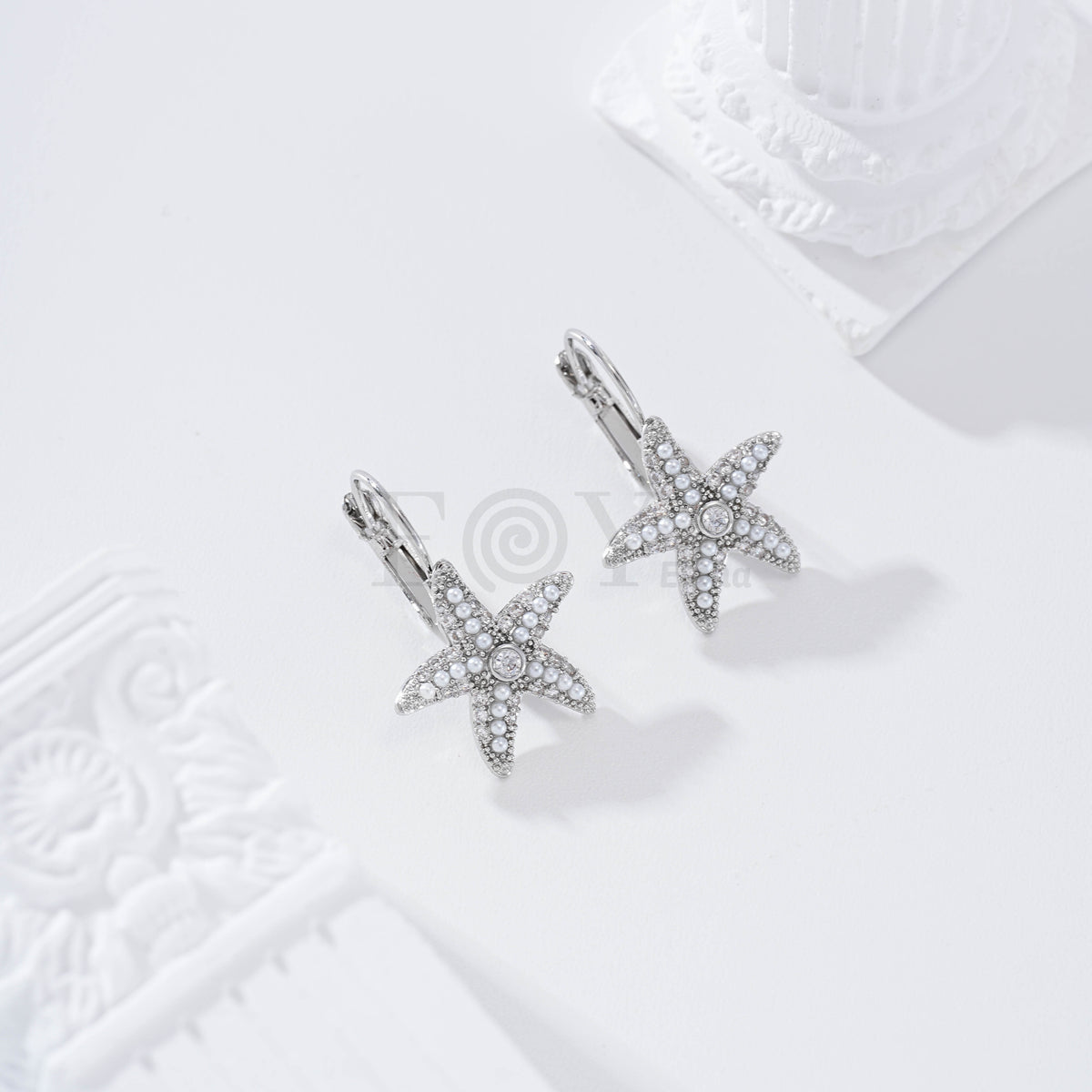 Gold-filled star and pearl hoop earrings