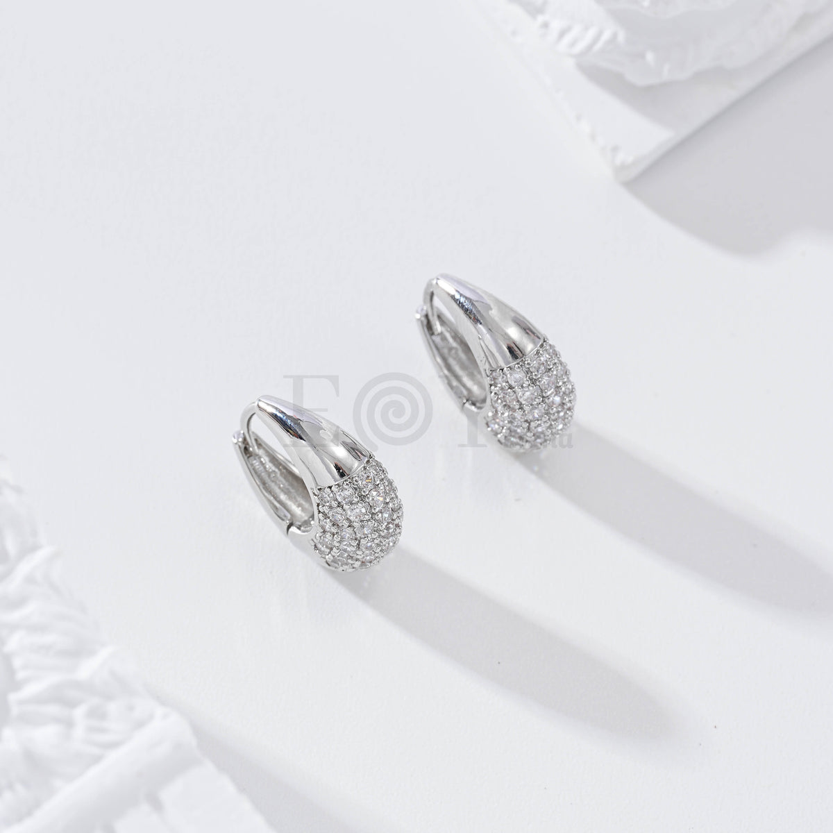 Thick gold-filled hoop with cubic zirconia