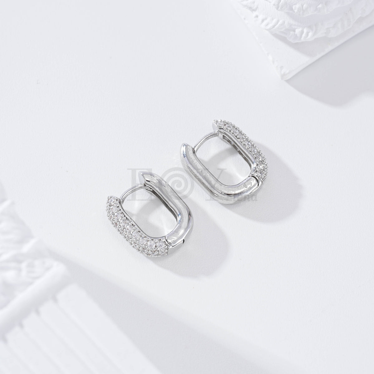 Half zirconia gold-filled hoop earring