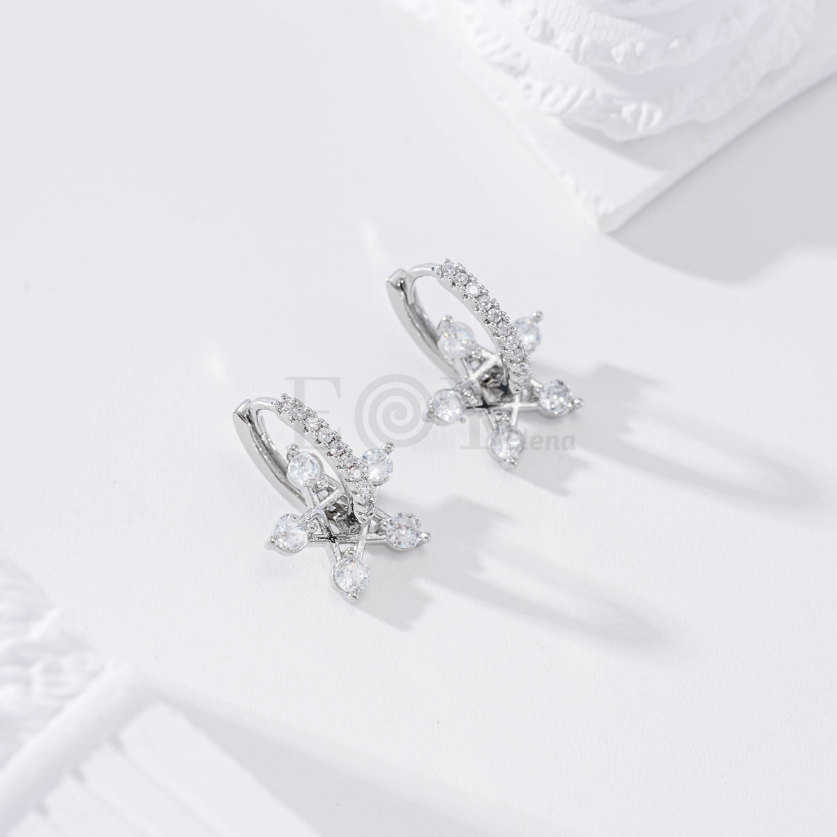 Gold-filled star and stone hoop earring