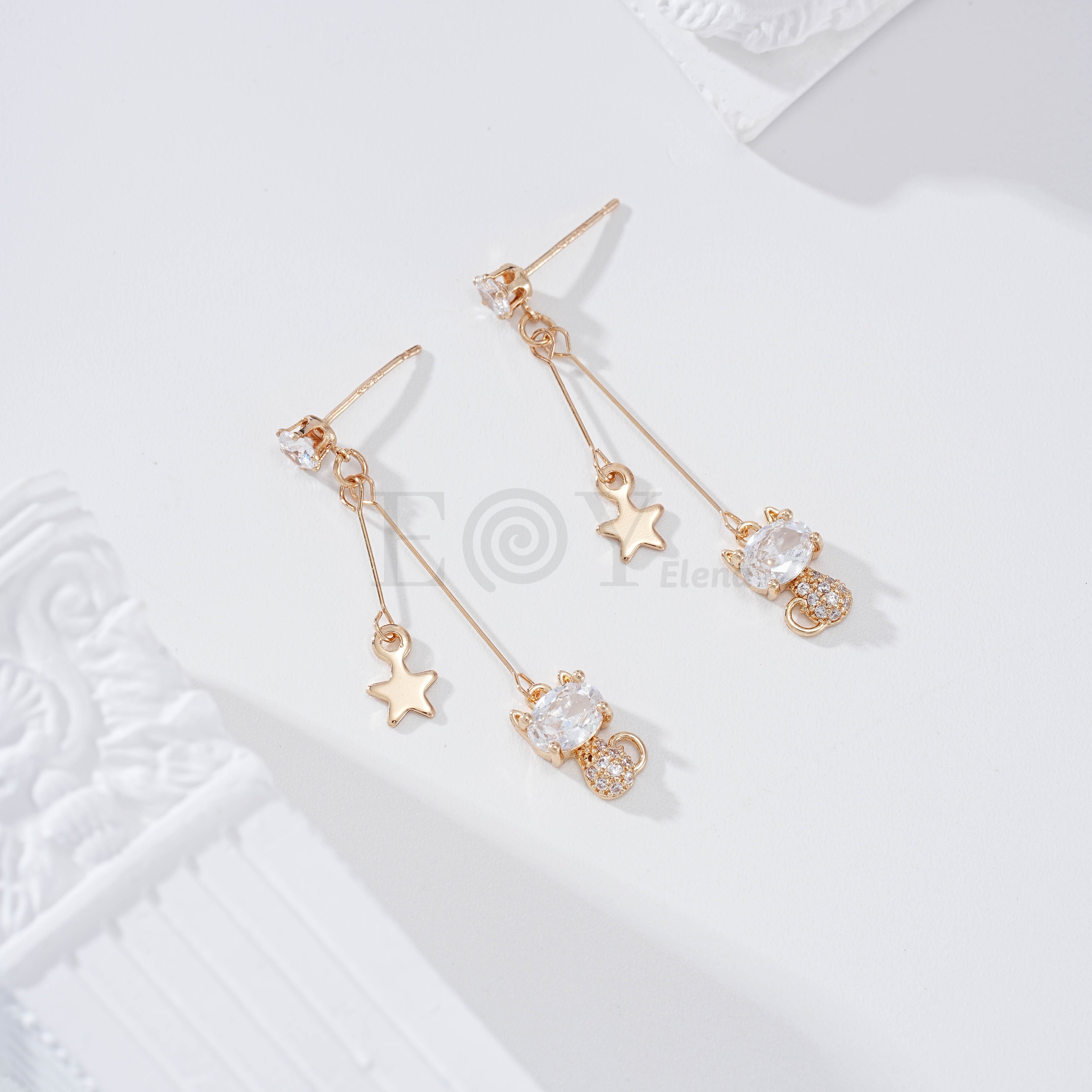 Pendientes largos con circonita y estrella gold-filled
